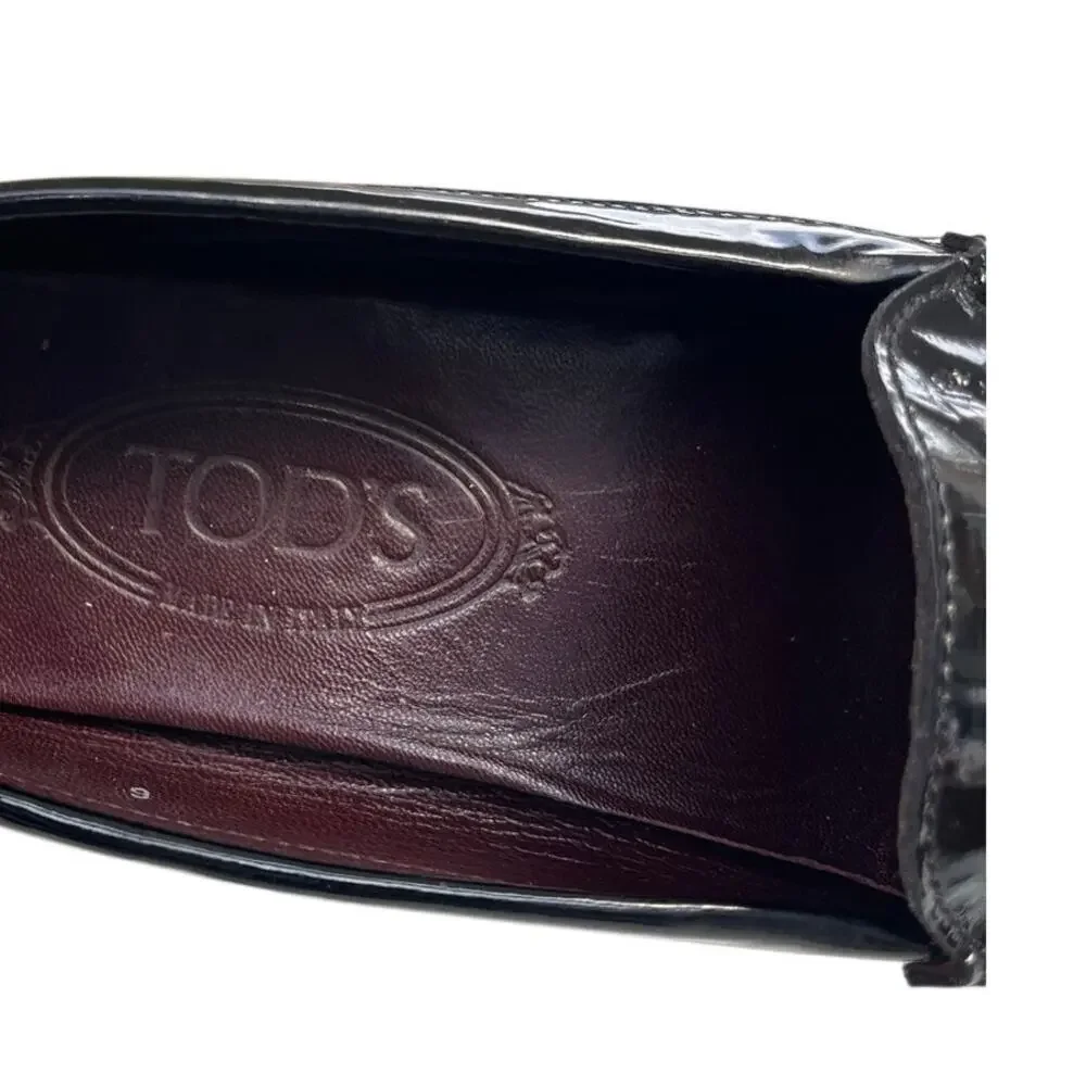 Women's Tod's Patent Leather Slip-On Business Preppy Penny Loafer SZ 6 Black